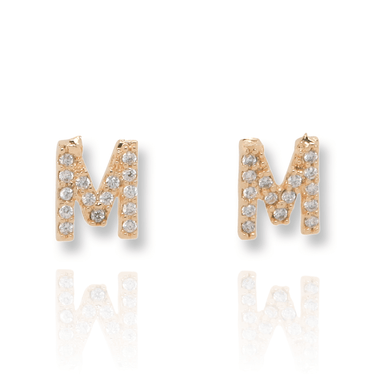 Gold CZ Initial Stud Earrings